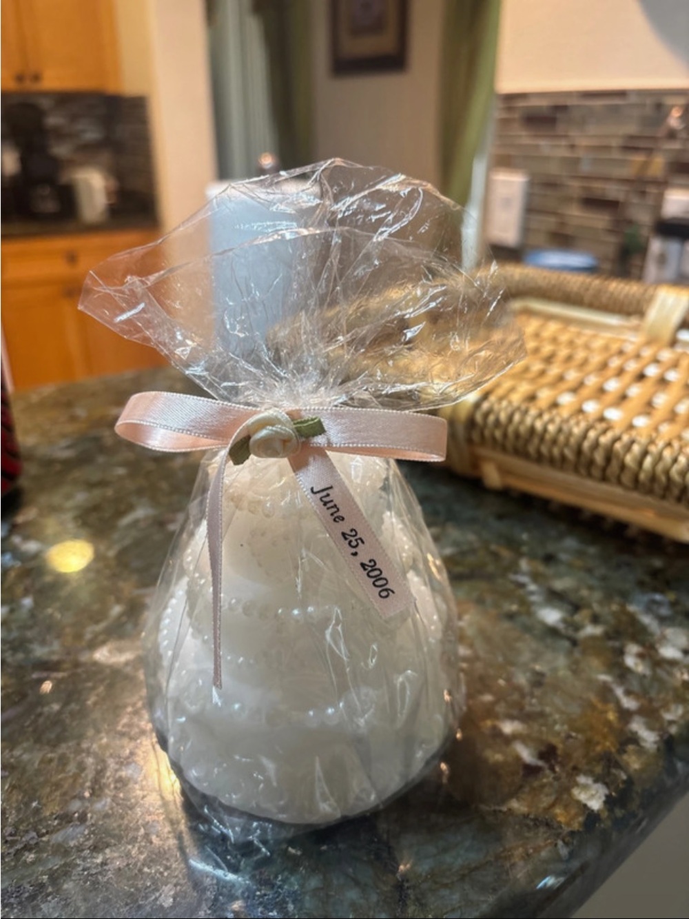White Decorative wedding cake candle with Ribbon